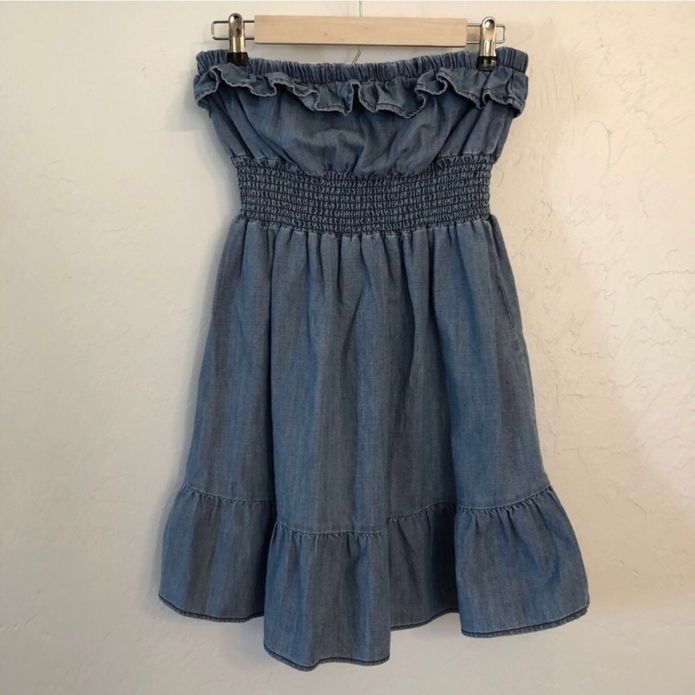 Seven7 denim ruffle strapless dress